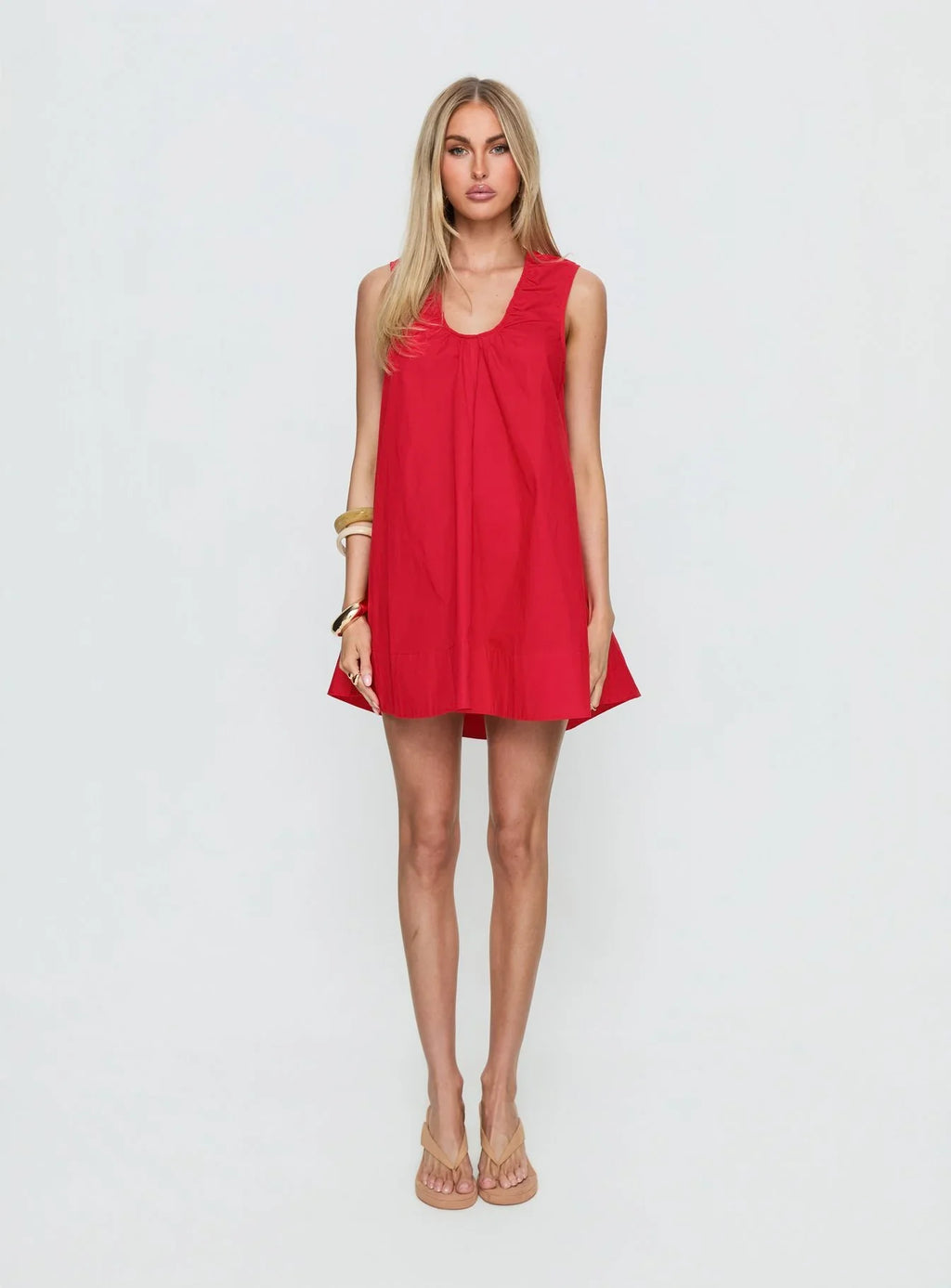 Eberta Ruched Baby Doll Mini Dress Red