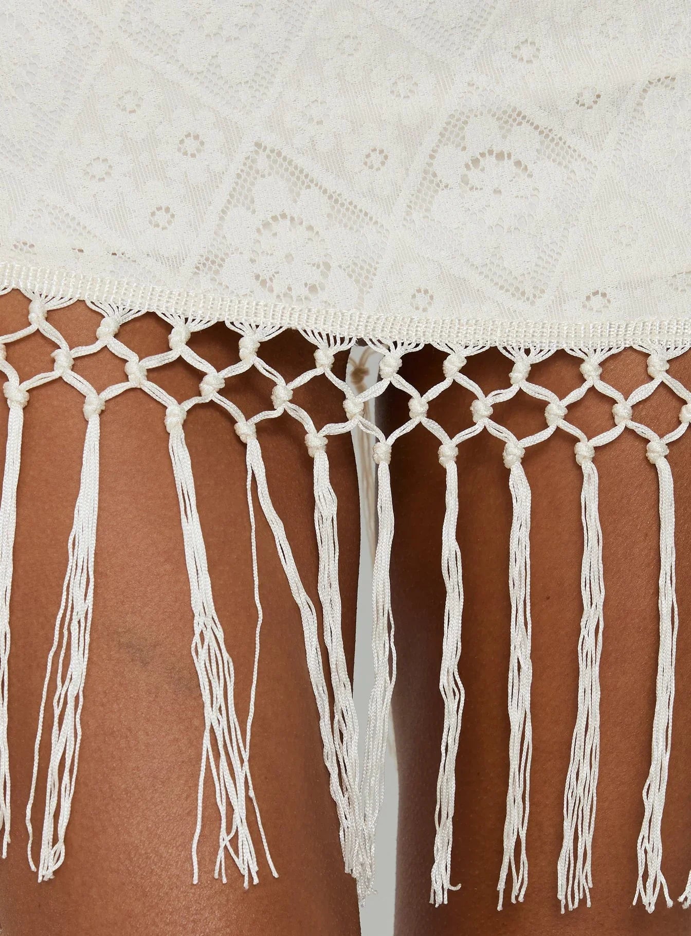 Porcelana Strapless Tassel Mini Dress Cream