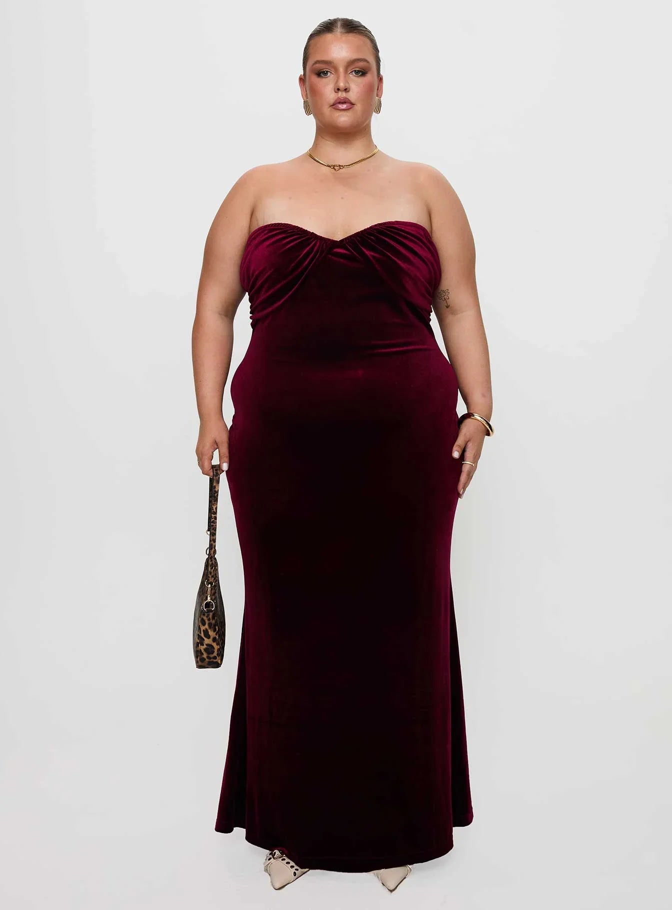Irena Strapless Maxi Dress Burgundy Curve
