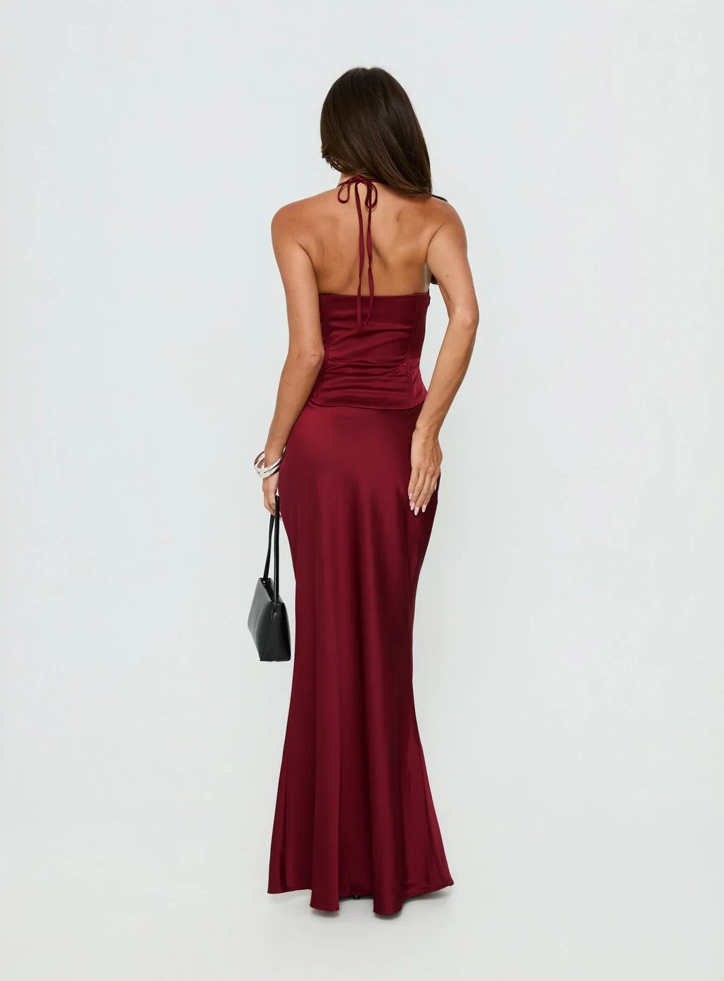 Devotedness Satin Corset Maxi Dress Deep Red
