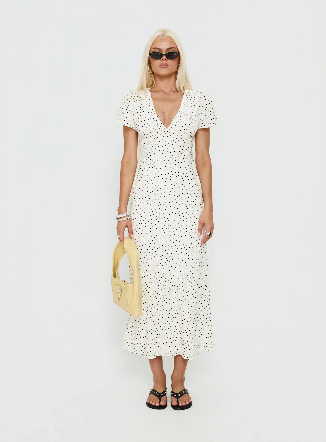 Mareiko V Neck Maxi Dress Cream Polka Dot