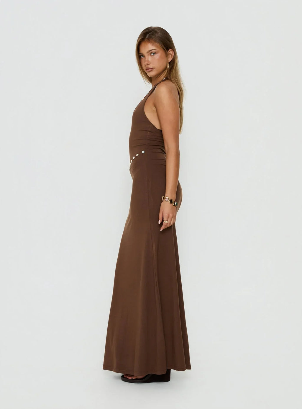 Correna Embellished Halter Maxi Dress Chocolate