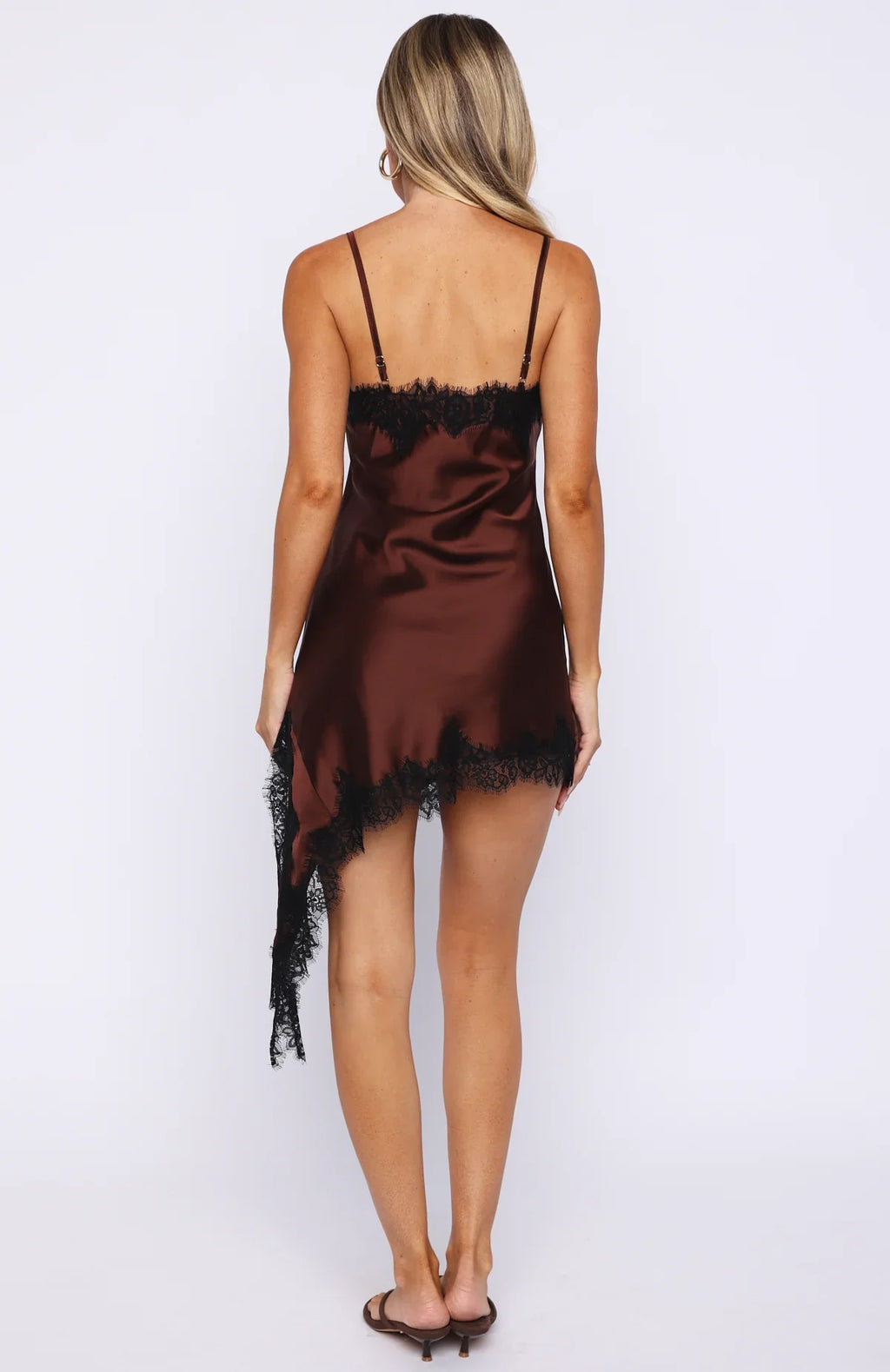 Reminders Of Me Lace Trim Mini Dress Chocolate/Black