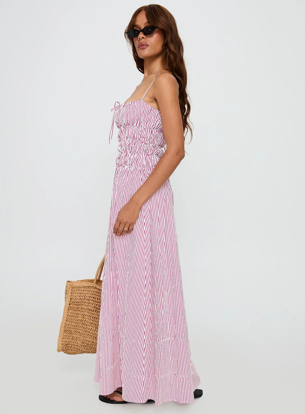 Loralei Shirred Maxi Dress Red Stripe