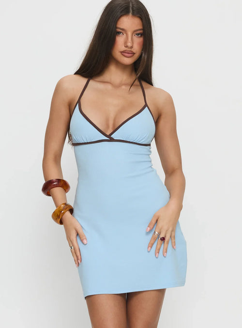 Baseline Halter Rib Mini Dress Blue / Brown