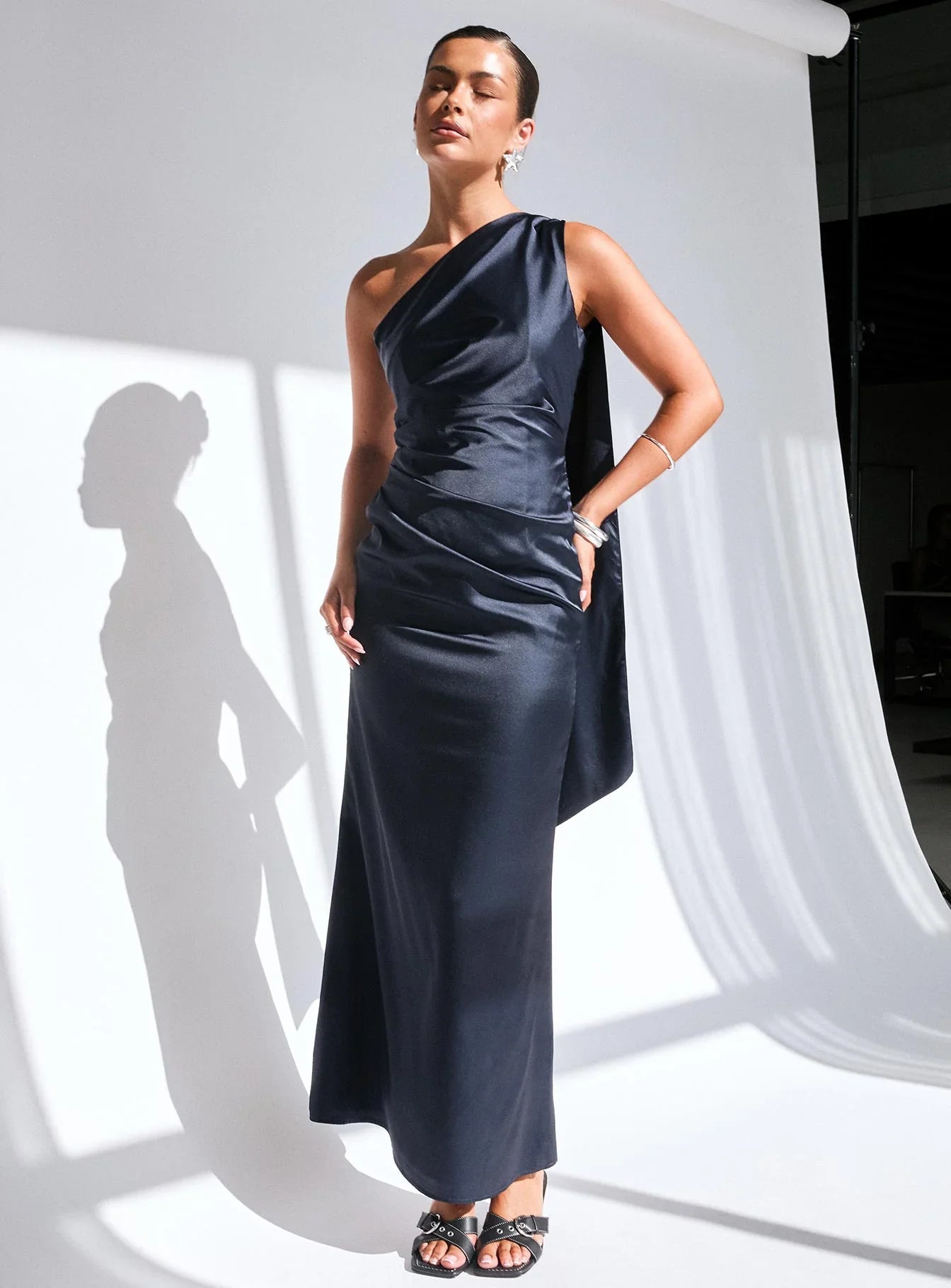 Dulcia One Shoulder Maxi Dress Blue