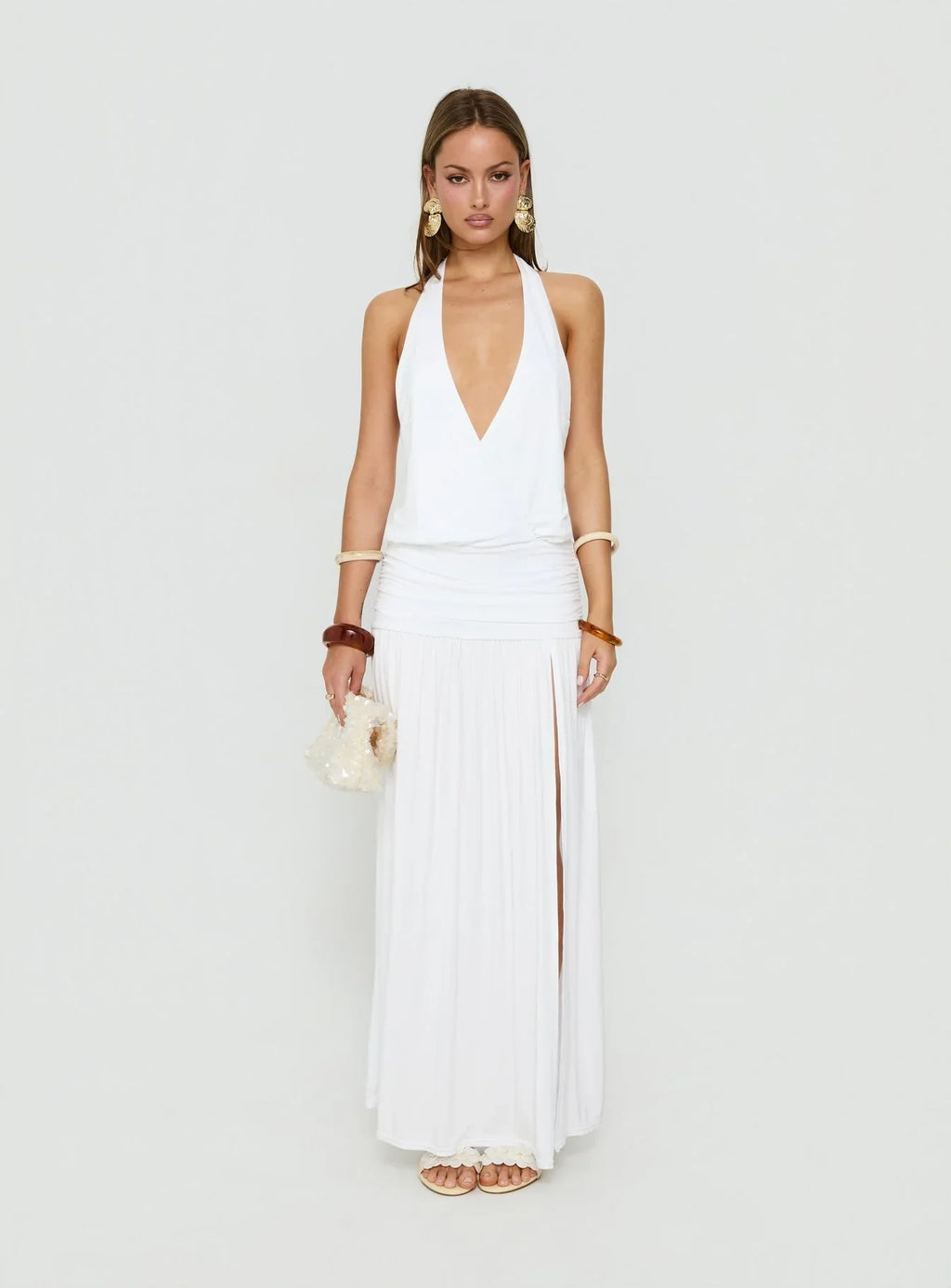 Casanova Halter Wrap Maxi Dress White