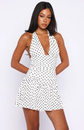 Whispered Dreams Halter Mini Dress White/Black Polka Dot