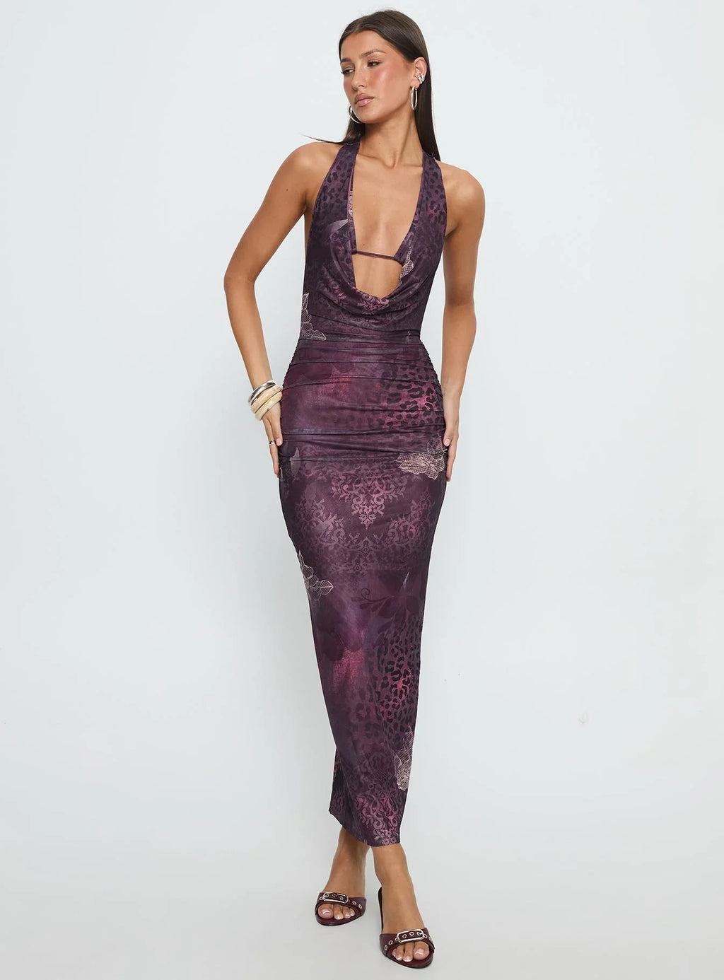 Manaia Cowl Halter Neck Maxi Dress Multi