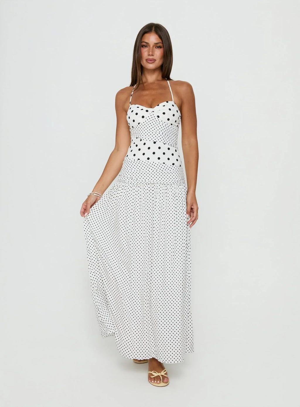 Marguerite Halter Maxi Dress White Polka Petite