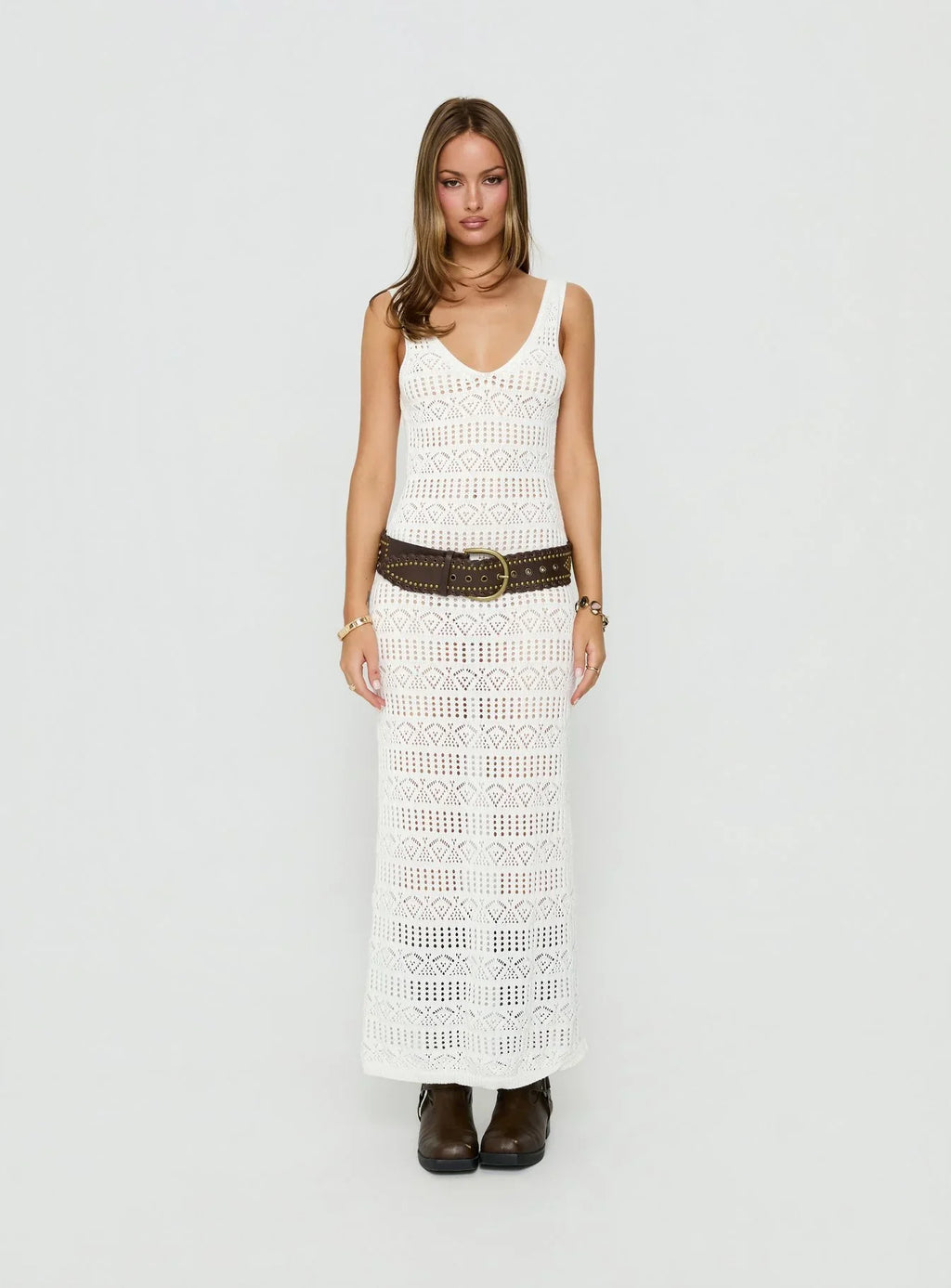 Ledena Knit V Neck Maxi Dress Cream
