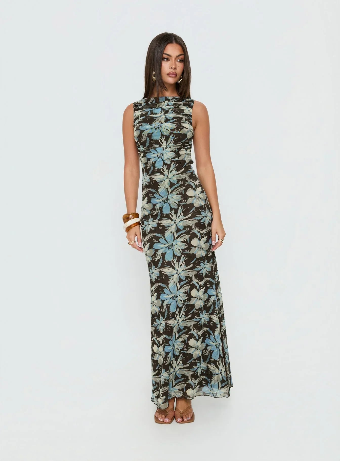 Undeniable Cut Out Maxi Dress Brown Floral Multi