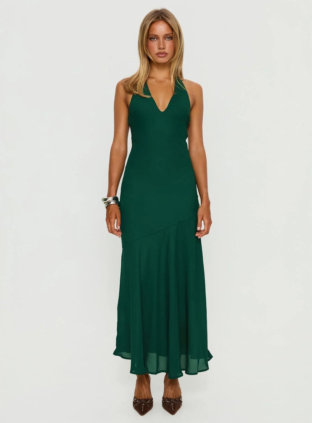 Luannie Halter Scarf Tie Maxi Dress Emerald