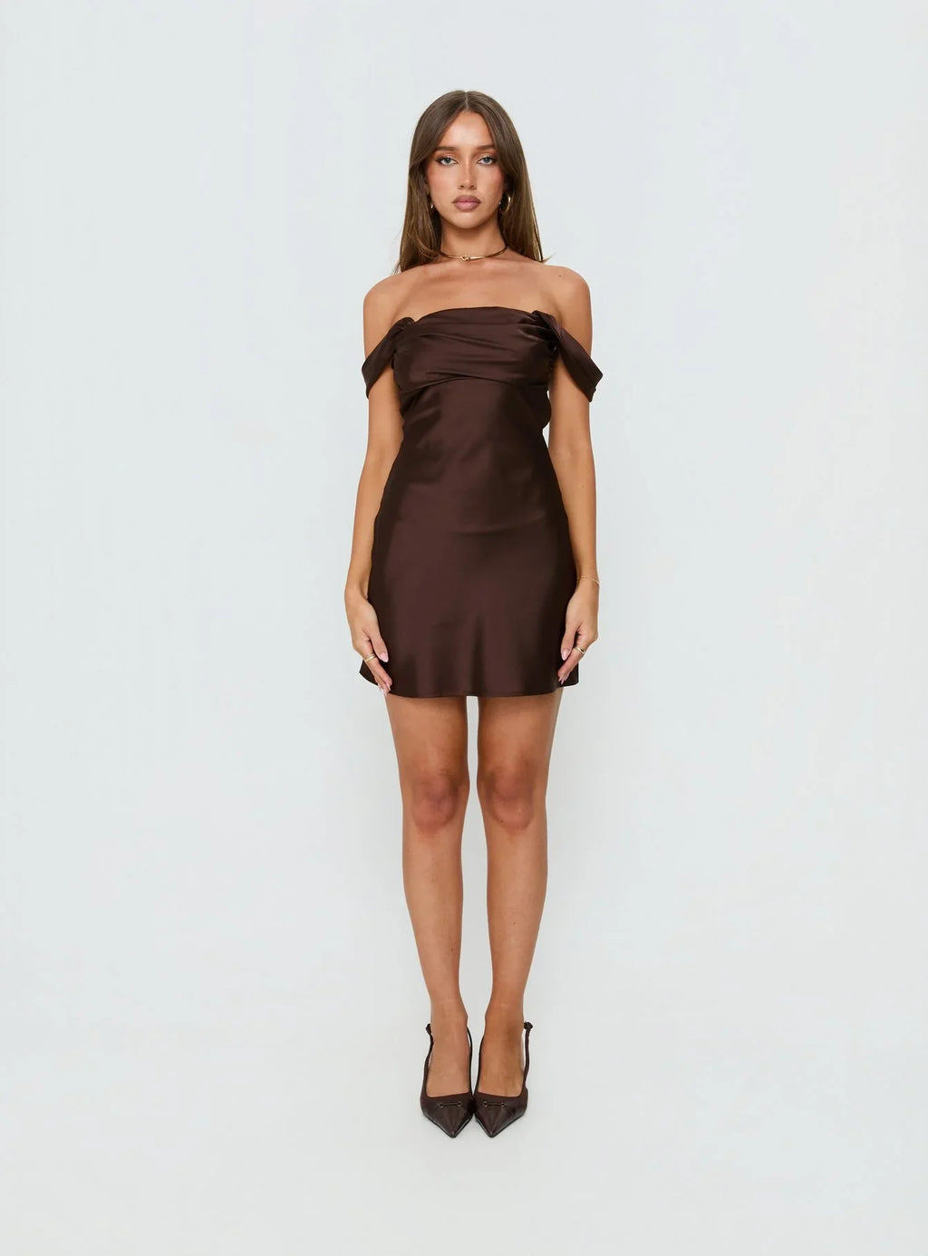 Zabbarra Off The Shoulder Mini Dress Chocolate