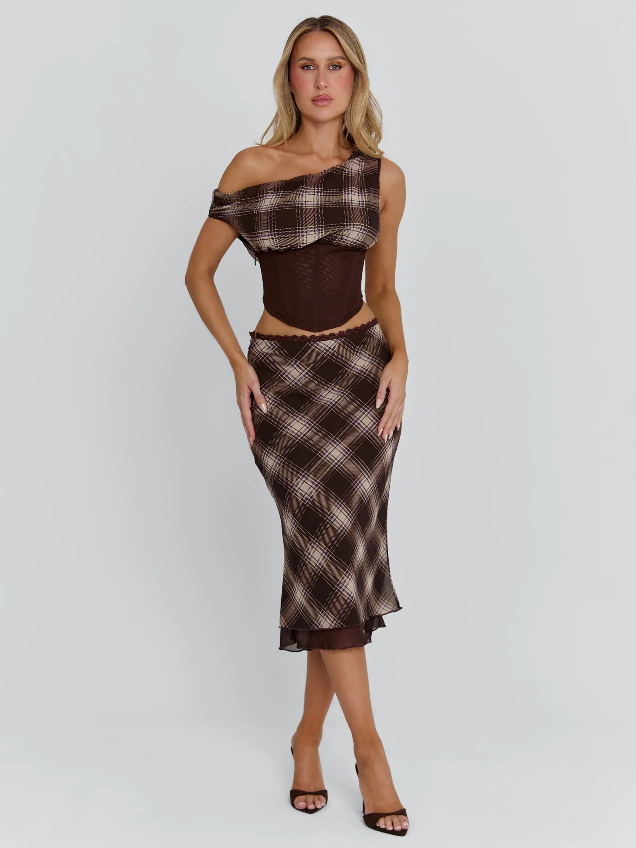 NARELLE TOP BROWN CHECK