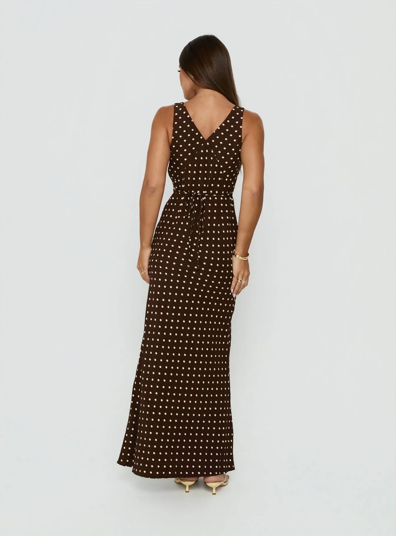 Nellie Maxi Dress Brown Polka Dot Tall