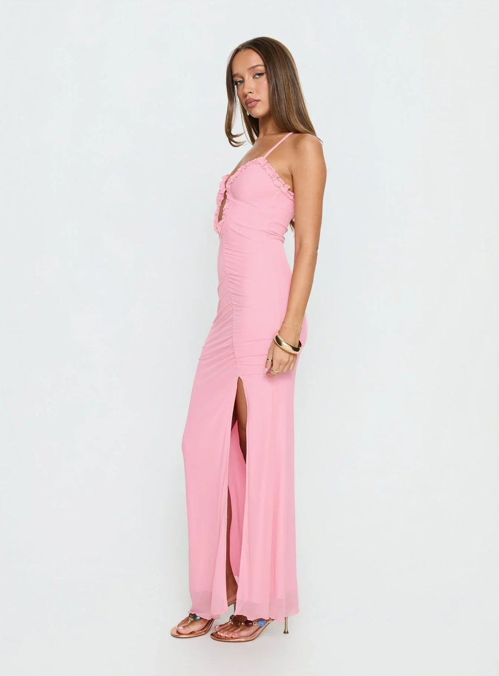 Soulina Ruched Maxi Dress Pink